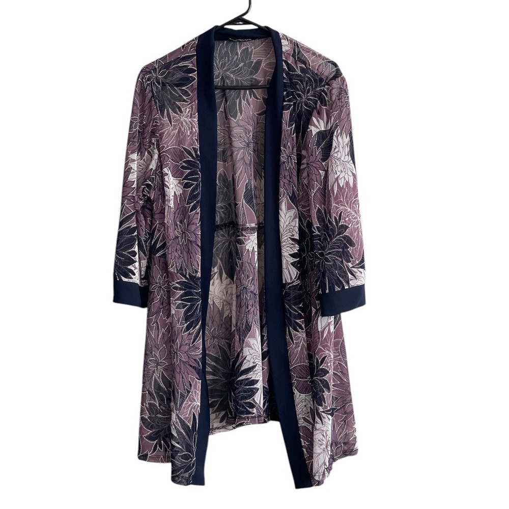 R&M Richards Vintage Purple Floral Sheer Open Front Cardigan 18 Church Cocktail